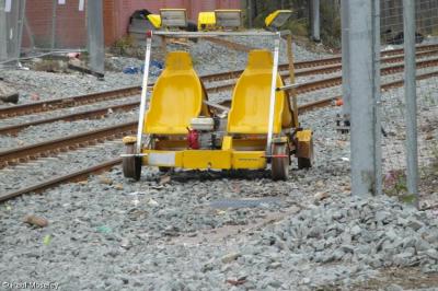 Photo of PET Rail Lesmac Swift Trolley - LMS014 at Shaw & Crompton Manchester Metrolink